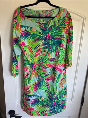Lilly Pulitzer Tropical Palm-Print Shift Dress in Aqua, Neon Pink & Lime